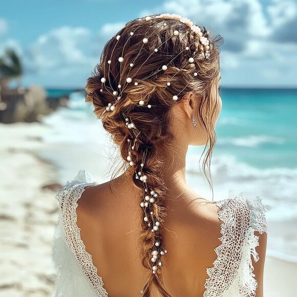 Pearl Bridal Headband Gold Tassel Hair Accessory for Weddings and Events main image 7